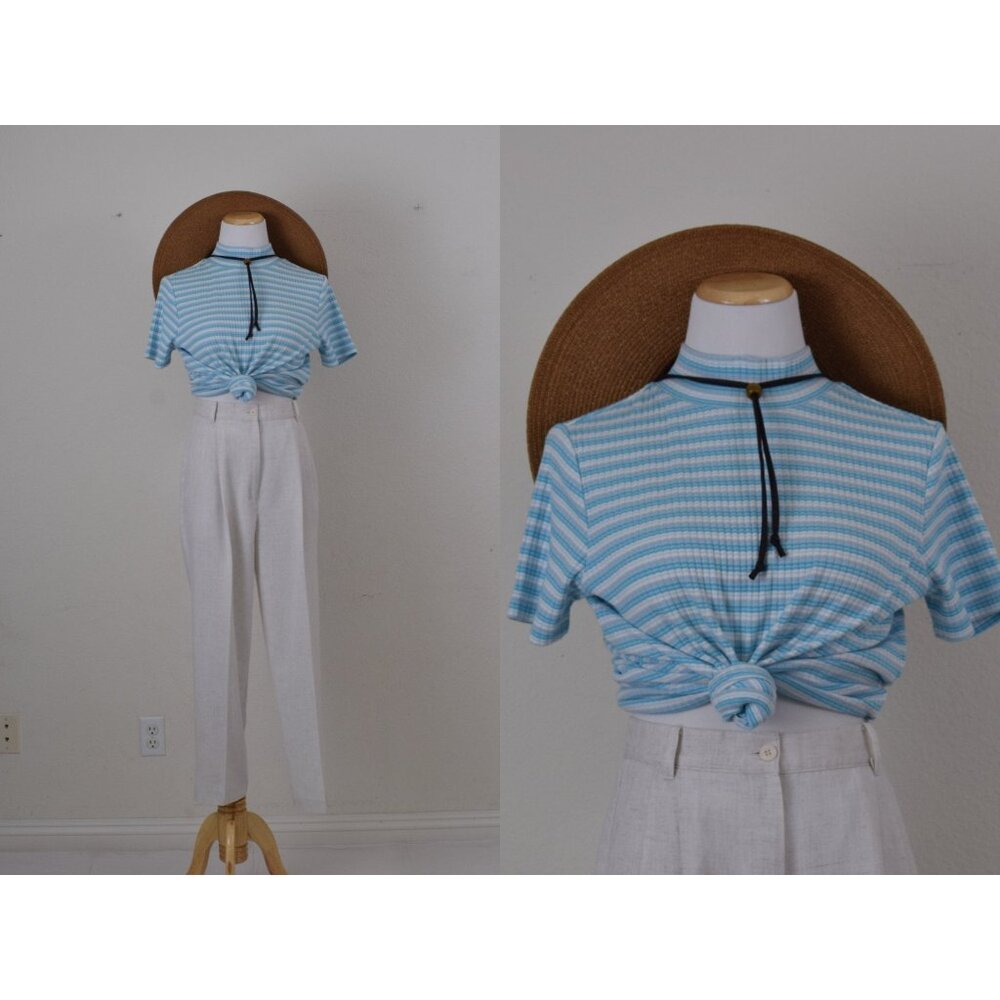 Vintage 90s Pullover‎ Mockneck Striped Shirt size MED